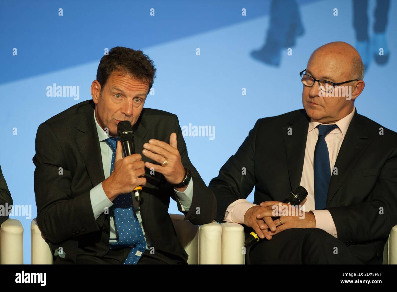 Geoffroy Roux de Bezieux (Medef ) et Michel Sapin participent aux assises de financement et d'investissement, le 15 septembre 2014, à l'Elysée à Paris, en France. Photo de Thierry Orban/ABACAPRESS.COM Banque D'Images