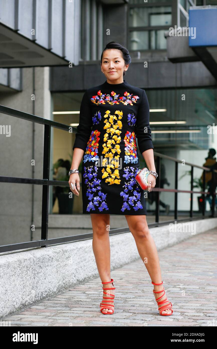 Tina Leung, blogueur, arrivée à Peter Pilotto, spectacle prêt-à-porter Printemps-été 2015, tenu au centre de conférence Queen Elizabeth II, Broadway Sanctuary, Londres, Royaume-Uni le 15 septembre 2014. Photo de Sophie Mhabille/ABACAPRESS.COM Banque D'Images