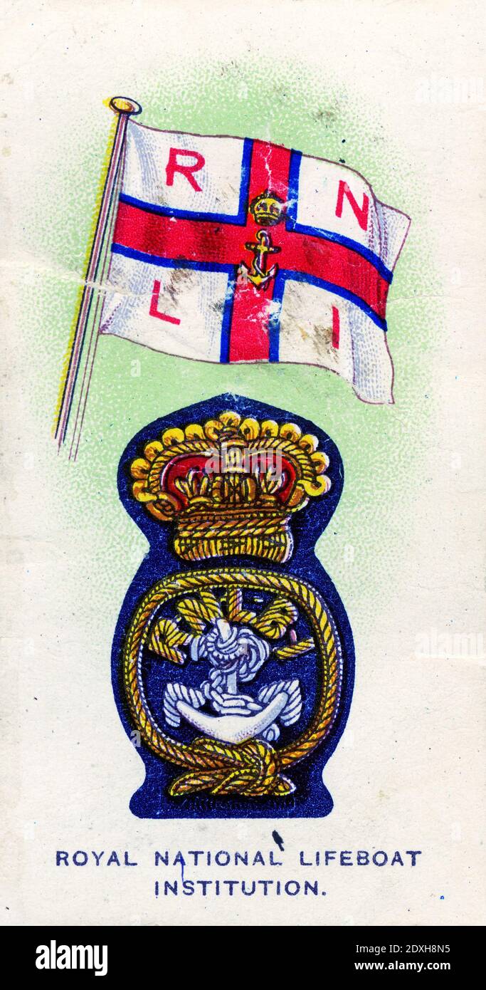 Carte à cigarettes mettant en vedette les emblèmes de la Royal National Lifeboat institution Banque D'Images