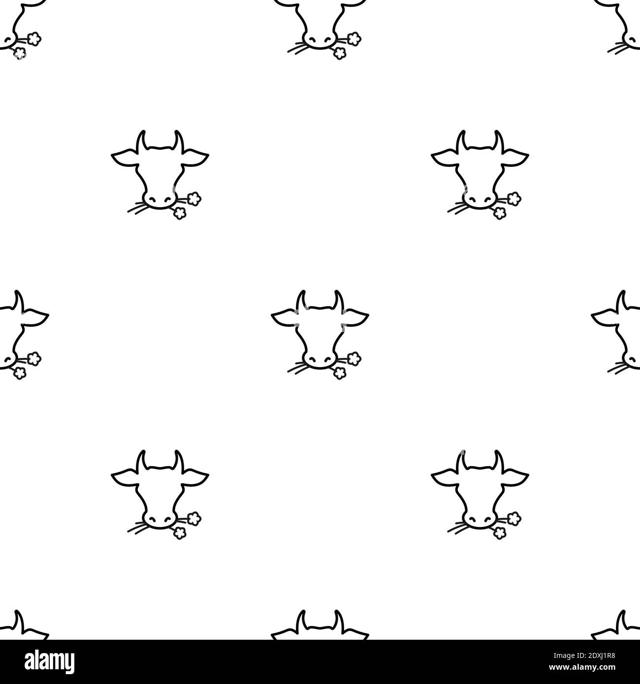 Décoration sans couture avec tête de vache et motif fleuri. Animal de ferme. Papier peint de bœuf, lait, lactose. Illustration vectorielle isolée sur blanc Illustration de Vecteur