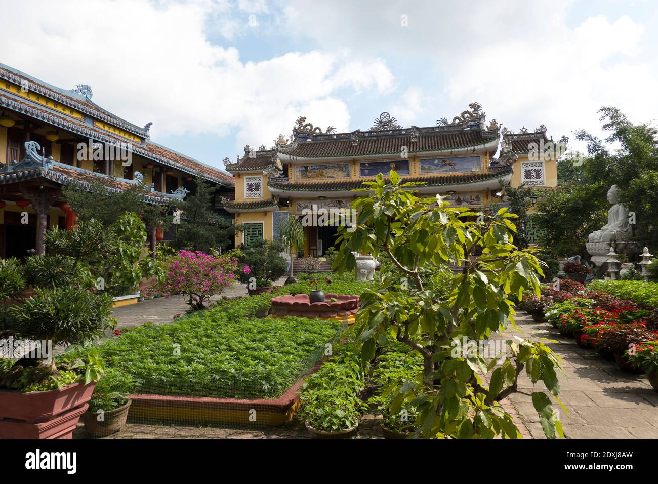 Jardin tranquille dans un temple bouddhiste au Vietnam Banque D'Images