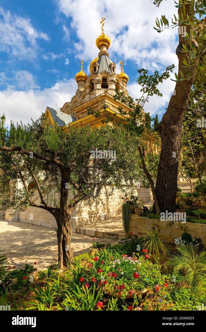 Jérusalem, Israël - 14 octobre 2017 : église orthodoxe russe de Sainte-Marie-Madeleine sur le Mont des oliviers dans la vallée de la rivière Kidron, près des murs de la vieille ville Banque D'Images