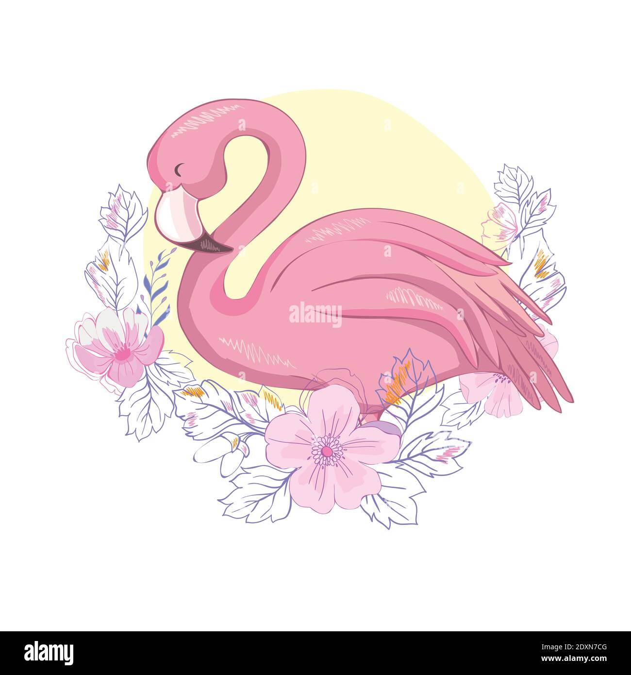 Flamant mignon avec lunettes de soleil, illustration vectorielle, imprimé été. Illustration de Vecteur