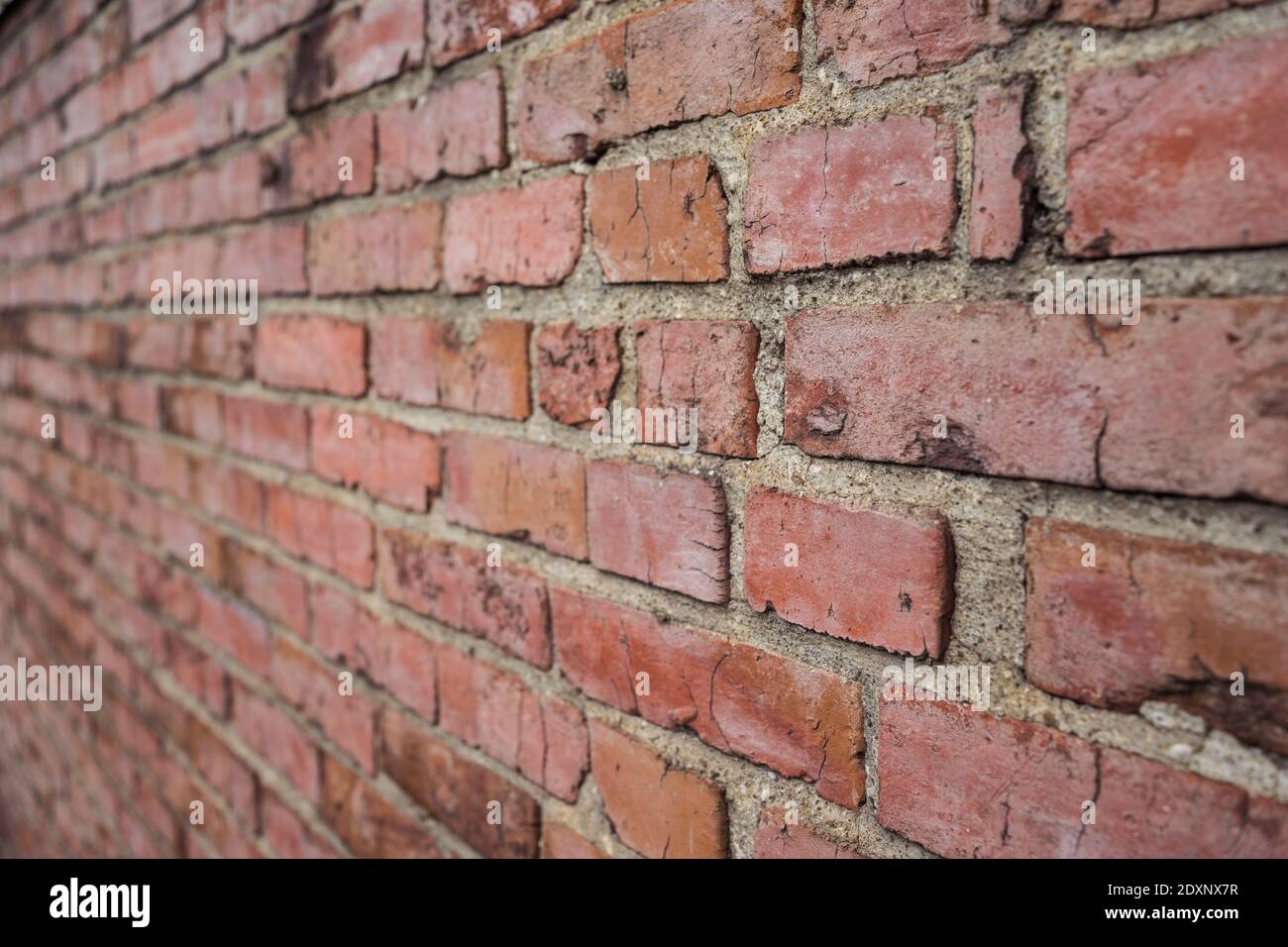 Détail de vieux mur de briques marron vu latéralement en milieu rural Région de Taïwan Banque D'Images