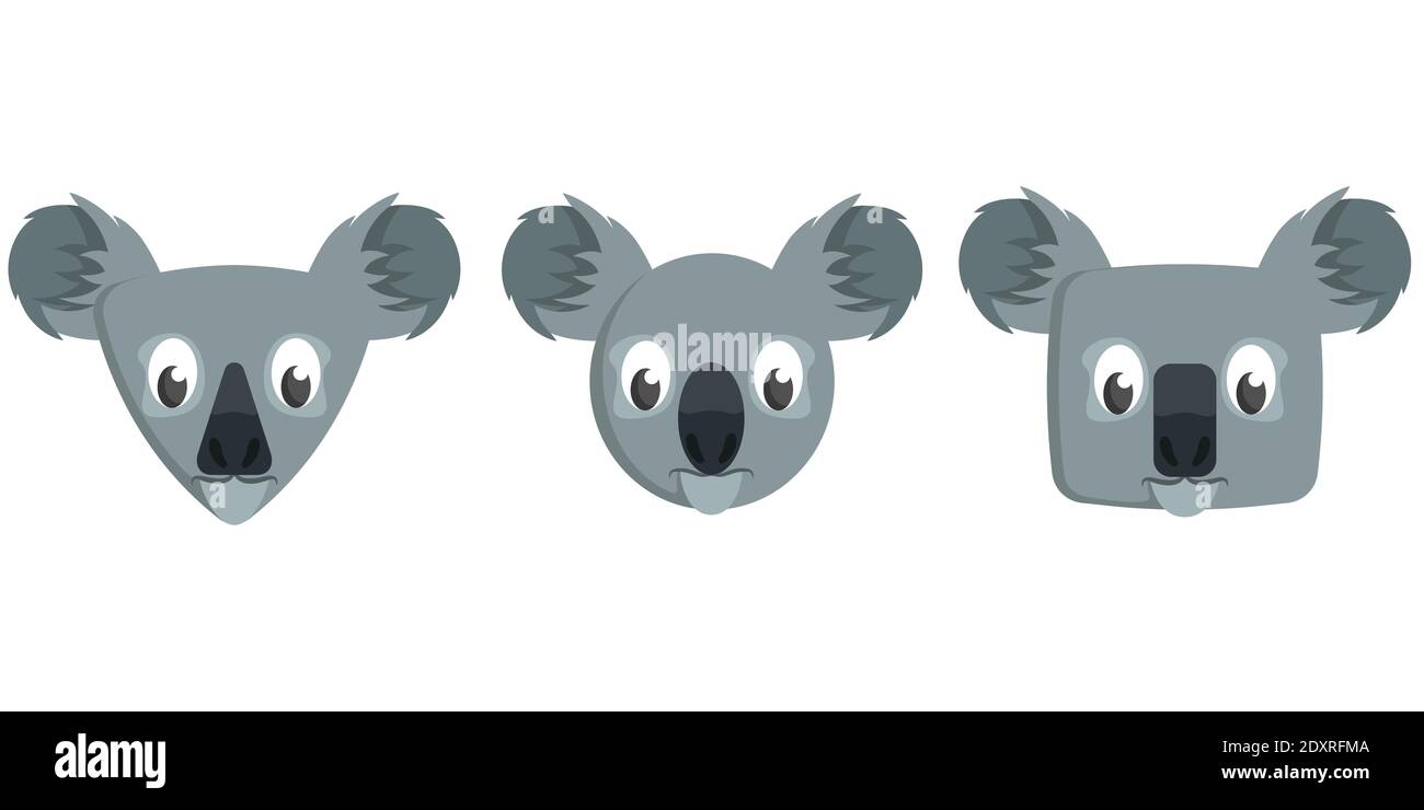 Ensemble de dessins animés koalas. Différentes formes de visages d'animaux. Illustration de Vecteur