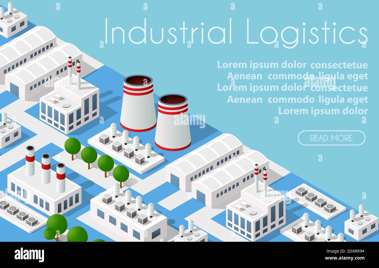 Modèle illustré de la ville isométrique 3D de la logistique industrielle Illustration de Vecteur