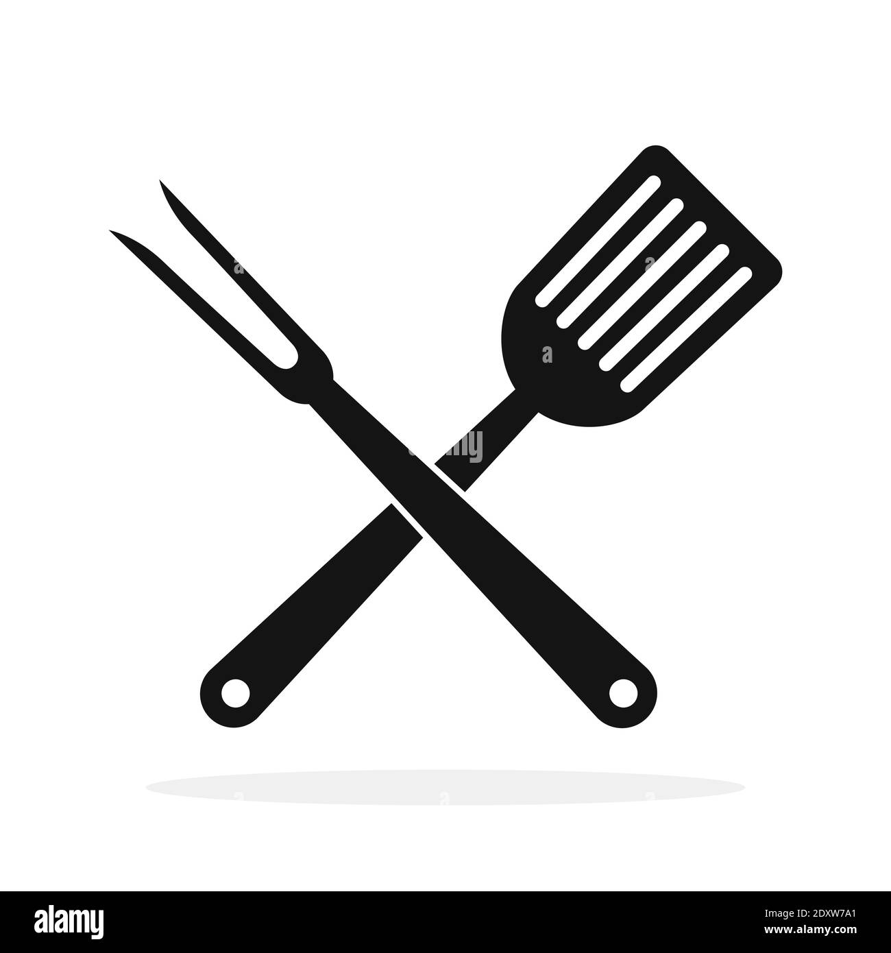 Fourchette et spatule à gril. Outils de barbecue croisés. Symbole barbecue noir isolé. Illustration vectorielle. Illustration de Vecteur