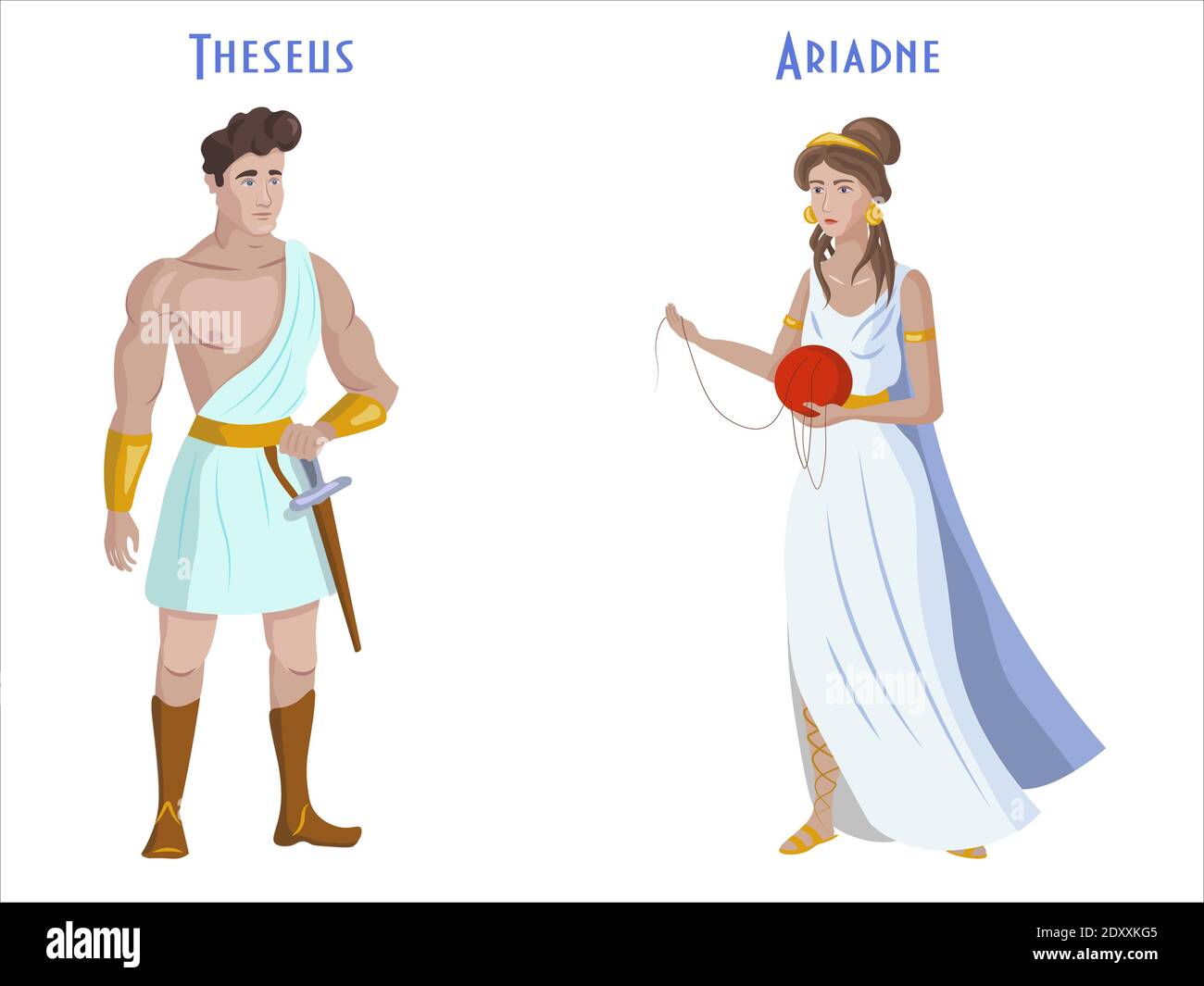 Vector art Theseus et Ariadne avec un fil Illustration de Vecteur