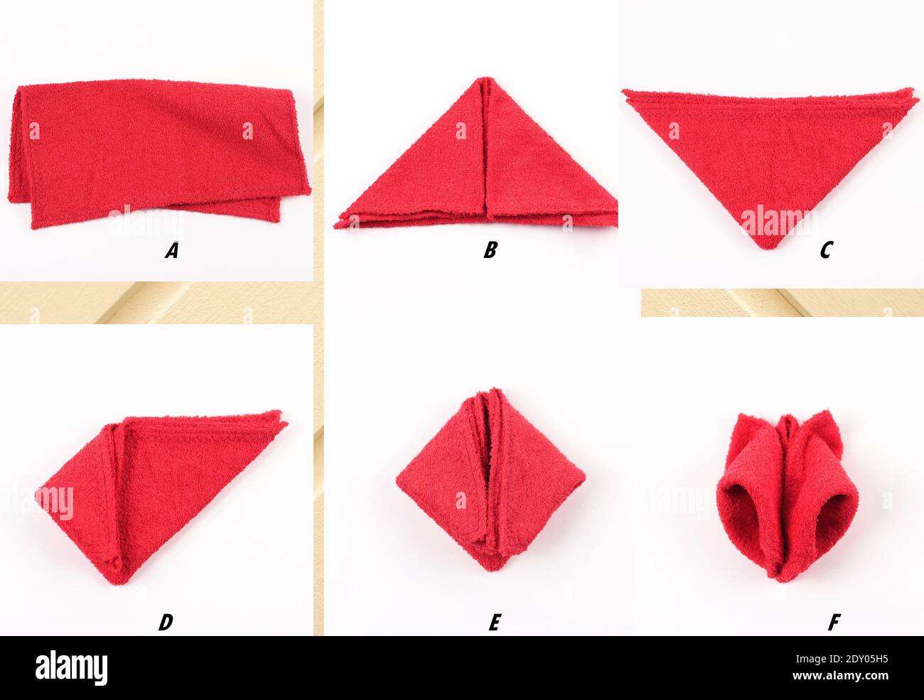 Plier Une Serviette En Coeur Comment plier une serviette en forme de coeur.étape par étape photo  instructions avec le tissu de toilette rouge.Holiday romantice pliage une  serviette.vue de dessus.Collage Photo Stock - Alamy