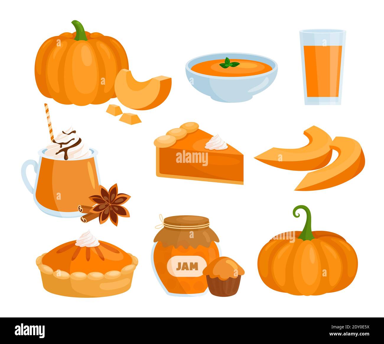 Ensemble de menus de légumes de citrouille, collection de plats de citrouille crus et cuits Illustration de Vecteur
