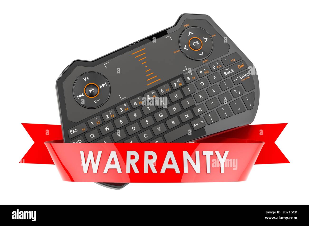 Concept de garantie du mini-clavier. Rendu 3D isolé sur fond blanc Banque D'Images