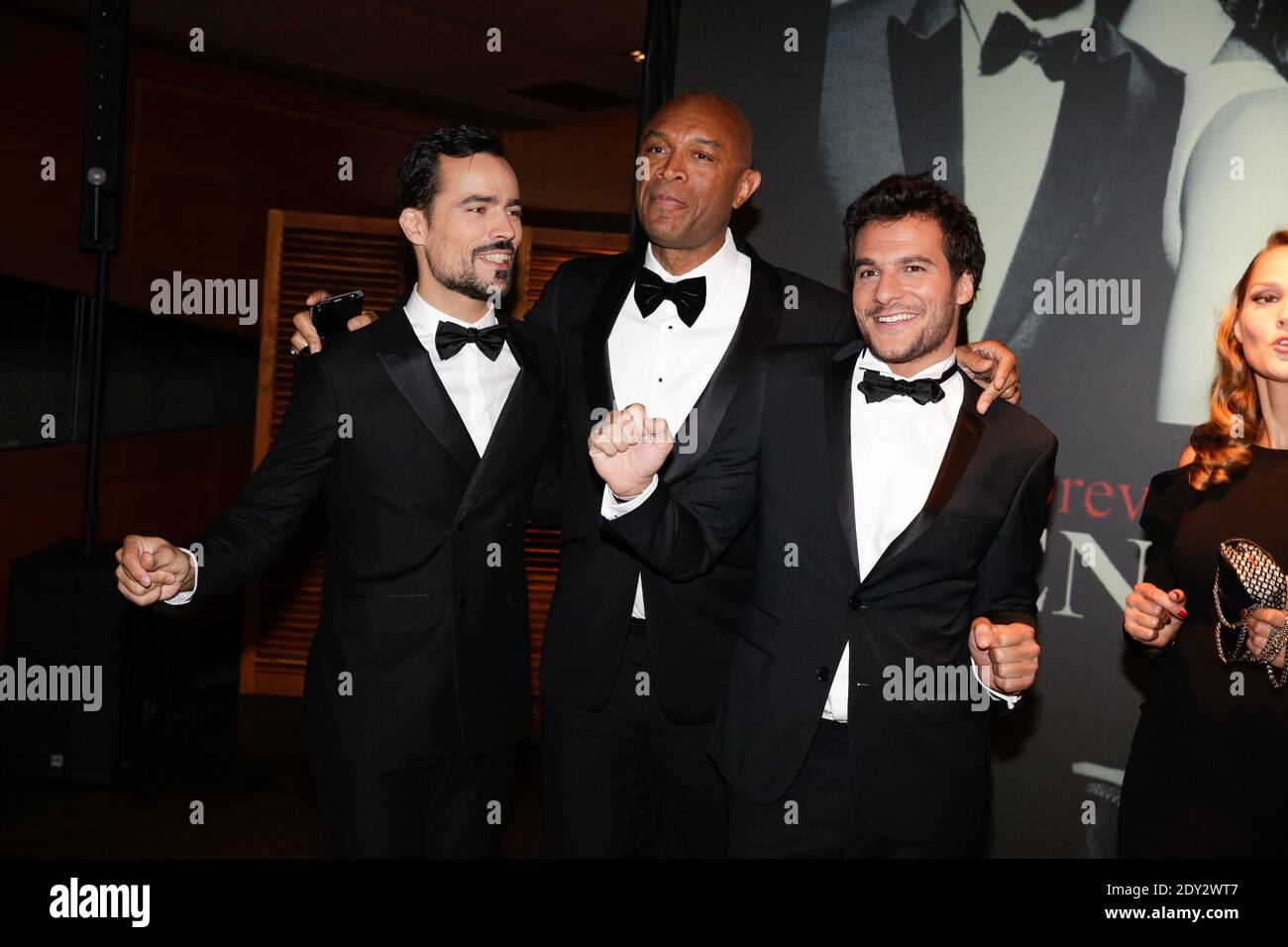 Damien Sargue, Bruce Johnson et Amir participant à Forever Gentlemen 2 fête pour célébrer le nouvel album, à Paris, France, le 1er octobre 2014. Photo de Jerome Domine/ABACAPRESS.COM Banque D'Images