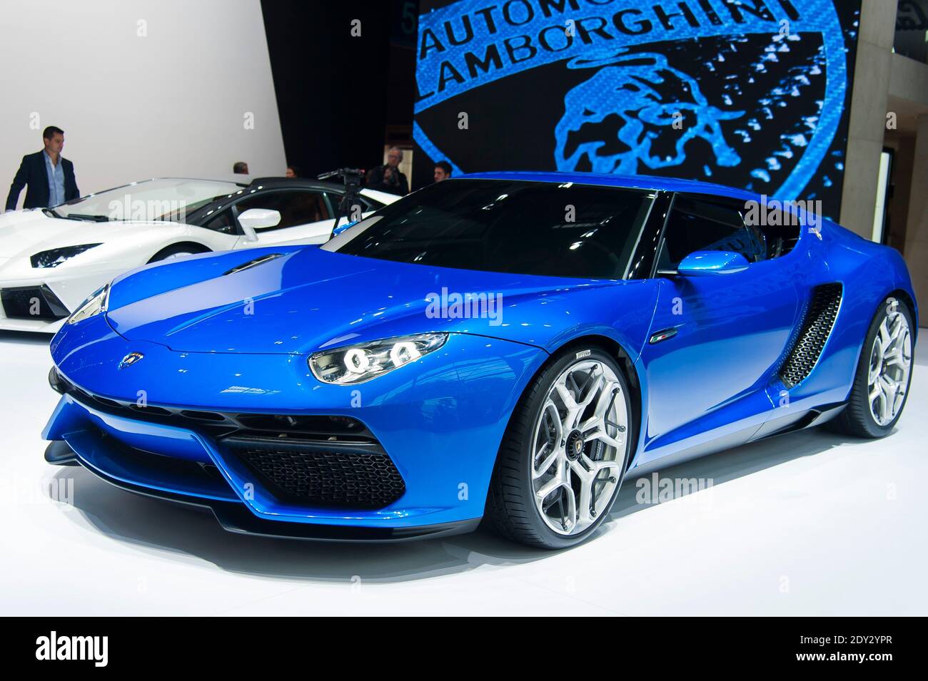 La nouvelle Lamborghini Asterion lors du jour de presse du salon de l'automobile de Paris, connu sous le nom de mondial de l'automobile à Paris, France, le 2 octobre 2014. Photo de Nicolas Genin/ABACAPRESS.COM Banque D'Images