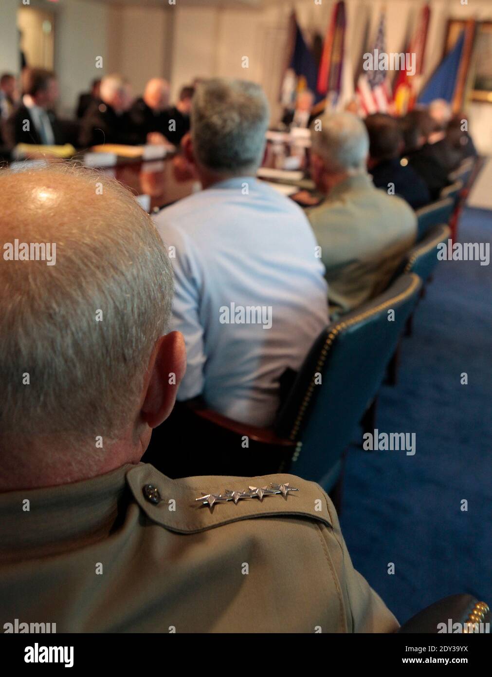 Le président Barack Obama rencontre des hauts dirigeants militaires au Pentagone le 6 octobre 2014Washington, DC, USA, photo de Dennis Brack/Pool/ABACAPRESS.COM Banque D'Images