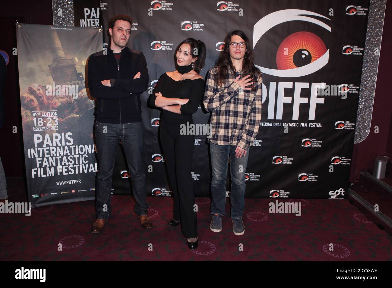 EXCLUSIVITÉ - Antoine Blossier, Céline Tran (Katsuni) et bastien vives participant à l'ouverture du 4ème Festival International du film fantastique de Paris (PIFFF) qui s'est tenu à l'Opéra de Gaumont Capucinesin Paris, France, le 18 novembre 2014. Photo de Audrey Poree/ABACAPRESS.COM Banque D'Images