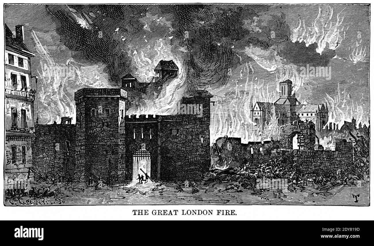 The Great London Fire, Illustration, Ridpath's History of the World, Volume III, par John Clark Ridpath, LL. D., Merrill & Baker Publishers, New York, 1897 Banque D'Images