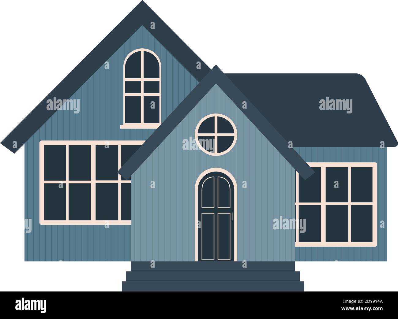 icône de la maison bleue suburbaine sur fond blanc, design coloré, illustration vectorielle Illustration de Vecteur