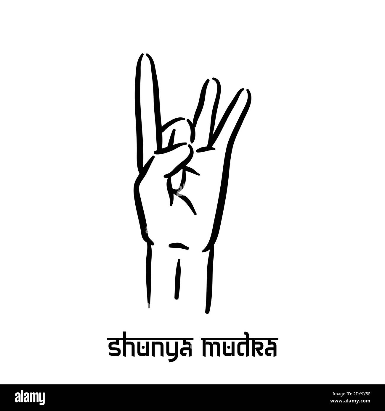 Mudra de la shunya. Main spiritualité hindou yoga des doigts geste. Technique de méditation pour la santé mentale. Illustration de Vecteur