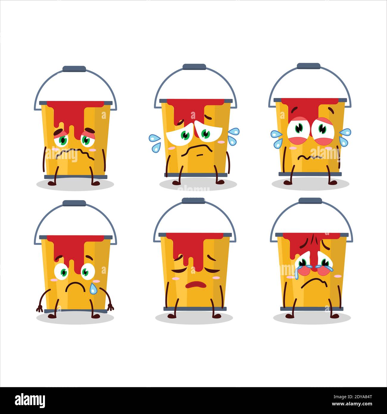 Caractère de dessin animé de seau de peinture jaune avec une expression triste. Illustration vectorielle Illustration de Vecteur