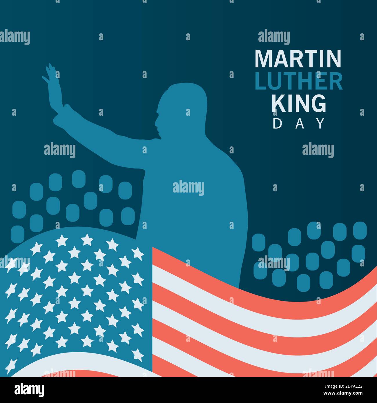 journée de célébration de la silhouette martin luther king avec drapeau des états-unis et motif d'illustration à vecteur de lettrage Illustration de Vecteur