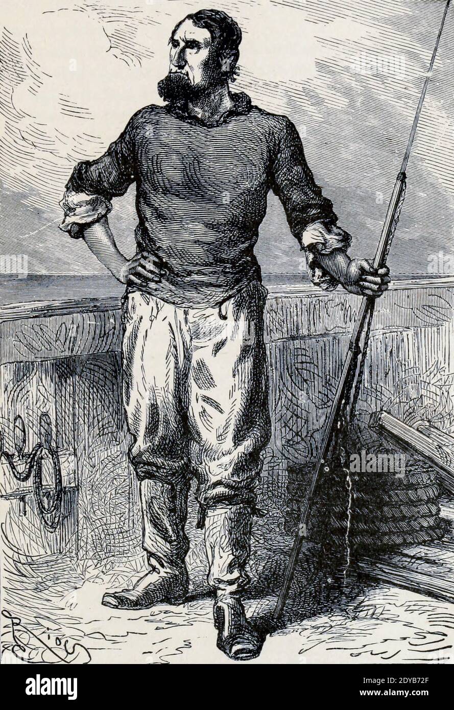 Ned Land le harpooner canadien du livre vingt mille ligues sous les mers, ou, les aventures merveilleuses et passionnantes de Pierre Aronnax, Conseil son serviteur, et Ned Land, un harpoer canadien de Verne, Jules, 1828-1905 publié à Boston par J.R. Osgood en 1875 Banque D'Images