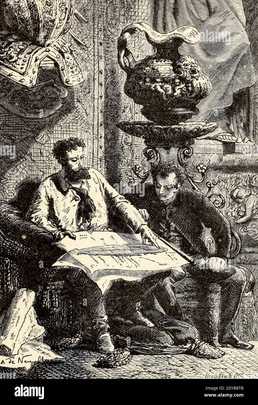 Le capitaine m'a montré un croquis du Nautilus du livre vingt mille ligues sous les mers, ou, les aventures merveilleuses et passionnantes de Pierre Aronnax, Conseil son serviteur, et Ned Land, un harpooner canadien de Verne, Jules, 1828-1905 publié à Boston par J.R. Osgood en 1875 Banque D'Images