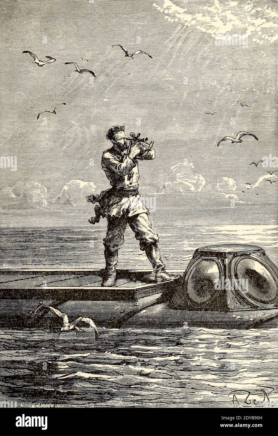 Le capitaine Nemo prend l'altitude du soleil du livre vingt mille ligues sous les mers, ou, les aventures merveilleuses et passionnantes de Pierre Aronnax, le Conseil son serviteur, et Ned Land, un harpooner canadien de Verne, Jules, 1828-1905 publié à Boston par J.R. Osgood en 1875 Banque D'Images