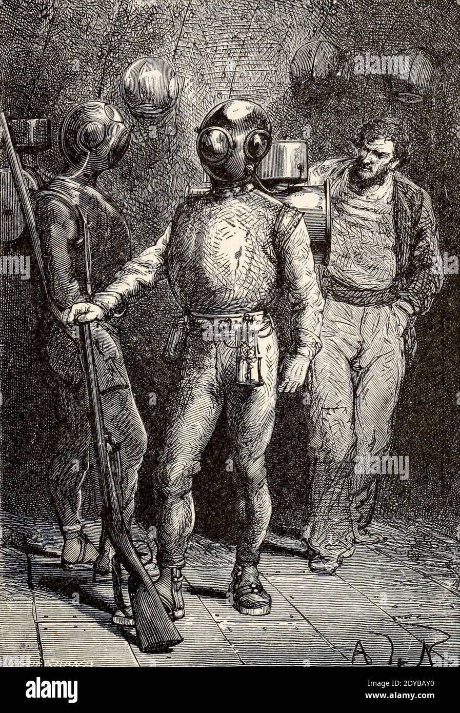 J'étais prêt à partir du Livre vingt mille ligues sous les mers, ou, les aventures merveilleuses et passionnantes de Pierre Aronnax, Conseil son serviteur, et de Ned Land, un harpooner canadien de Verne, Jules, 1828-1905 publié à Boston par J.R. Osgood en 1875 Banque D'Images