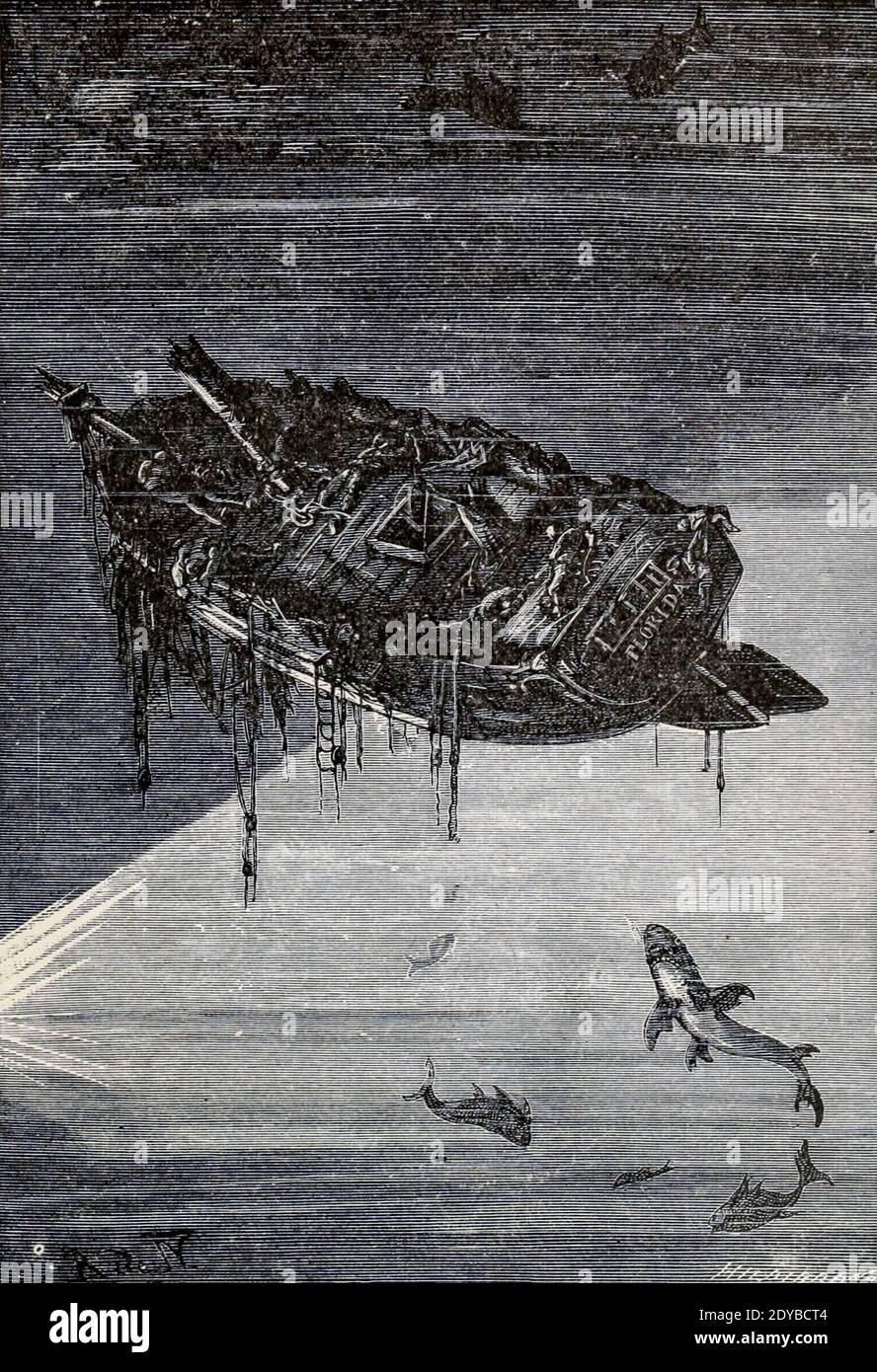L'épave de la Floride du livre vingt mille ligues sous les mers, ou, les aventures merveilleuses et passionnantes de Pierre Aronnax, Conseil son serviteur, et Ned Land, un harpooner canadien de Verne, Jules, 1828-1905 publié à Boston par J.R. Osgood en 1875 Banque D'Images