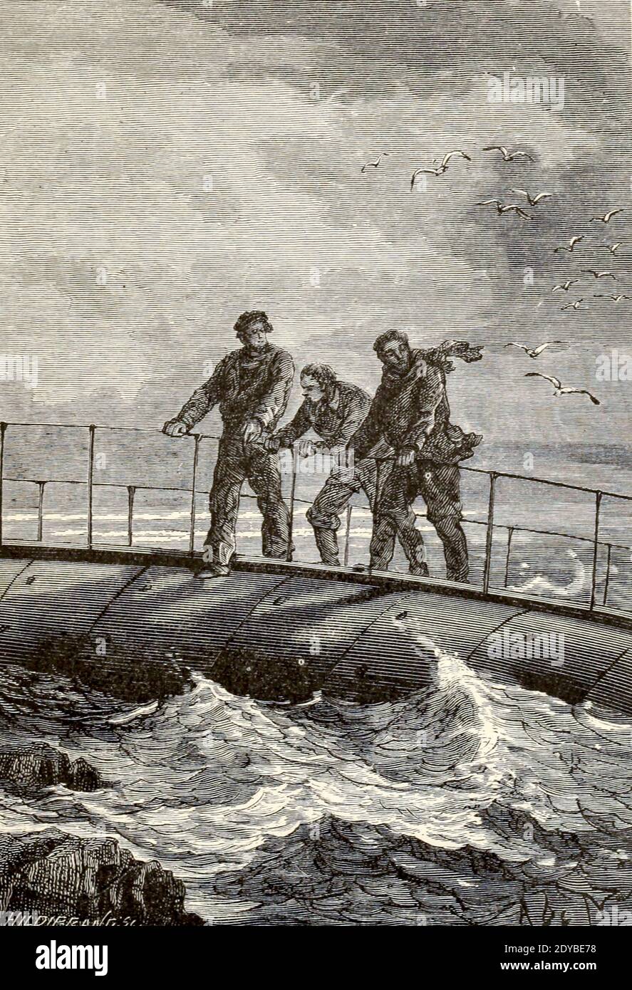 Le Nautilus en danger du livre vingt mille ligues sous les mers, ou, les aventures merveilleuses et passionnantes de Pierre Aronnax, Conseil son serviteur, et Ned Land, un harpooner canadien de Verne, Jules, 1828-1905 publié à Boston par J.R. Osgood en 1875 Banque D'Images