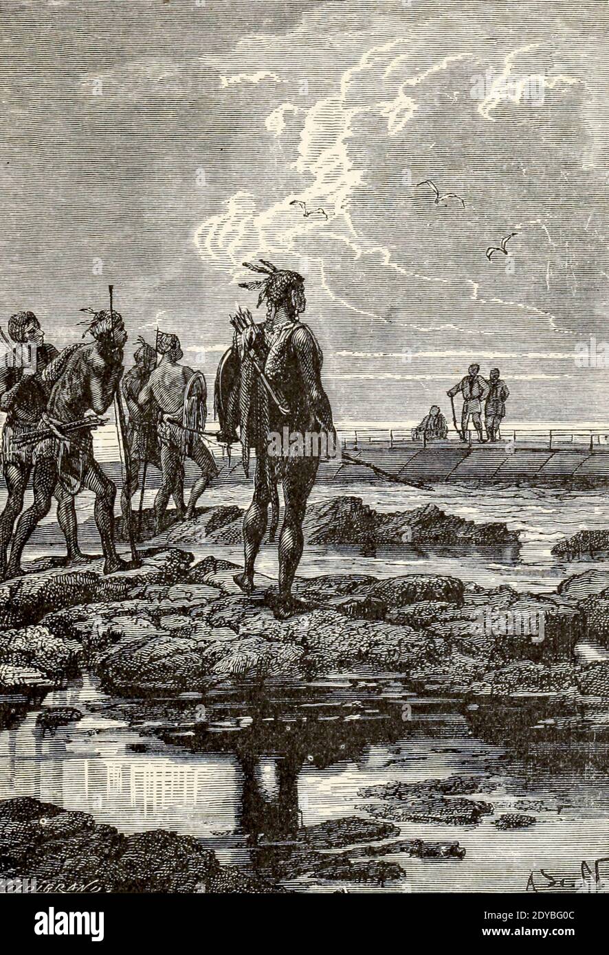 Un de ces chefs, plutôt près du Nautilus, l'a examiné attentivement à partir du livre vingt mille ligues sous les mers, ou, les aventures merveilleuses et passionnantes de Pierre Aronnax, Conseil son serviteur, et de Ned Land, un harpooner canadien de Verne, Jules, 1828-1905 publié à Boston par J.R. Osgood en 1875 Banque D'Images