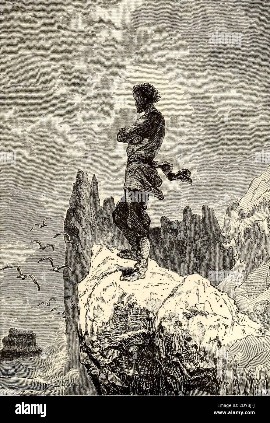 Le capitaine a gravi un rocher des vingt mille ligues du livre sous les mers, ou, les aventures merveilleuses et passionnantes de Pierre Aronnax, Conseil son serviteur, et de Ned Land, un harpooner canadien de Verne, Jules, 1828-1905 publié à Boston par J.R. Osgood en 1875 Banque D'Images