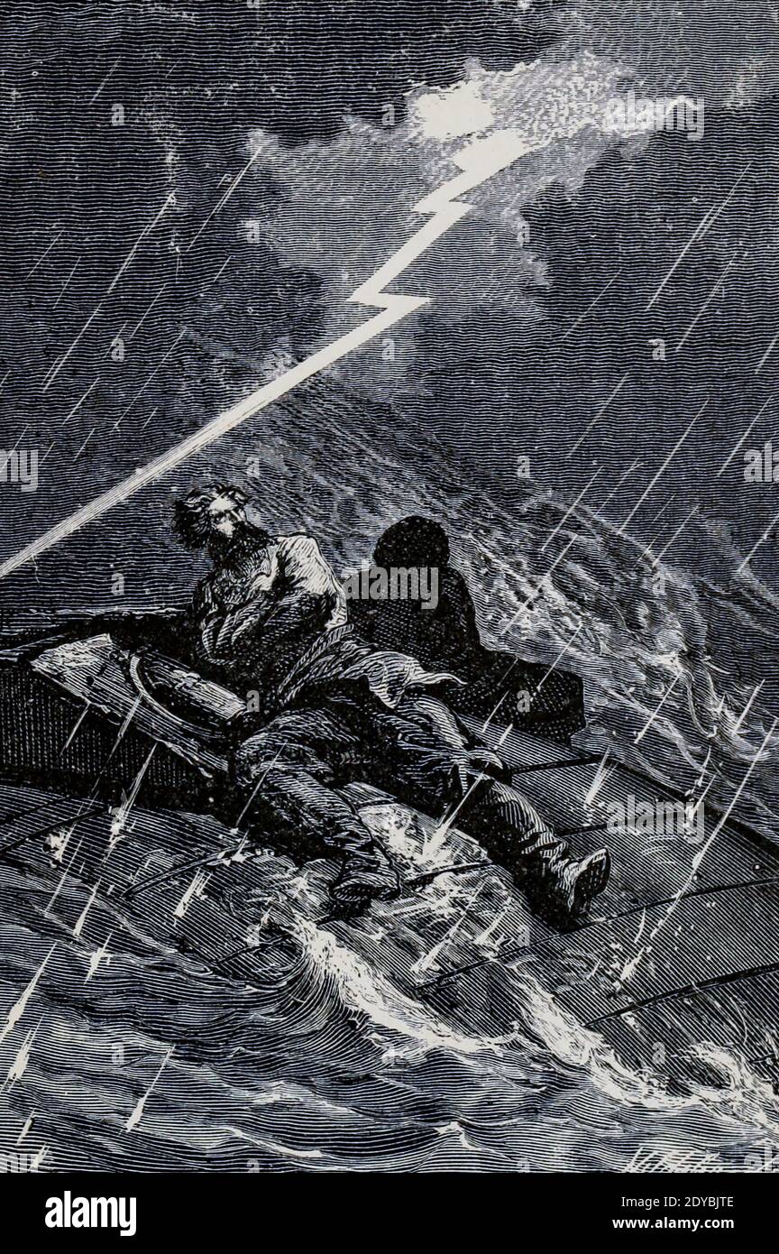 Une douche de feu avait succédé à la pluie du livre vingt mille ligues sous les mers, ou, les aventures merveilleuses et passionnantes de Pierre Aronnax, Conseil son serviteur, et Ned Land, un harpooner canadien de Verne, Jules, 1828-1905 publié à Boston par J.R. Osgood en 1875 Banque D'Images