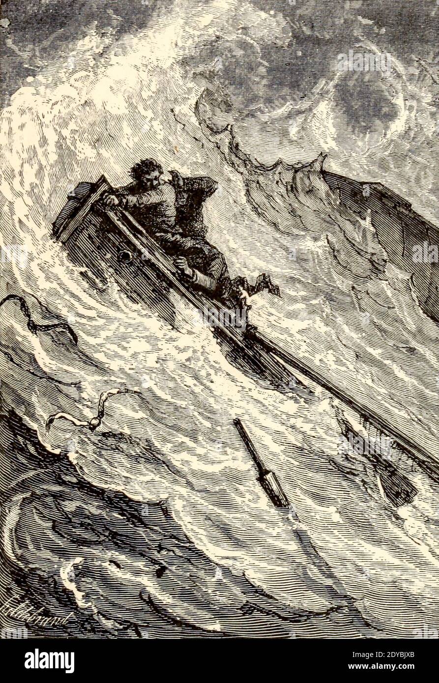 Le bateau a été lancé comme une pierre d'une élingue dans le tourbillon du livre vingt mille ligues sous les mers, ou, les aventures merveilleuses et passionnantes de Pierre Aronnax, Conseil son serviteur, et Ned Land, un harpooner canadien de Verne, Jules, 1828-1905 publié à Boston par J.R. Osgood en 1875 Banque D'Images