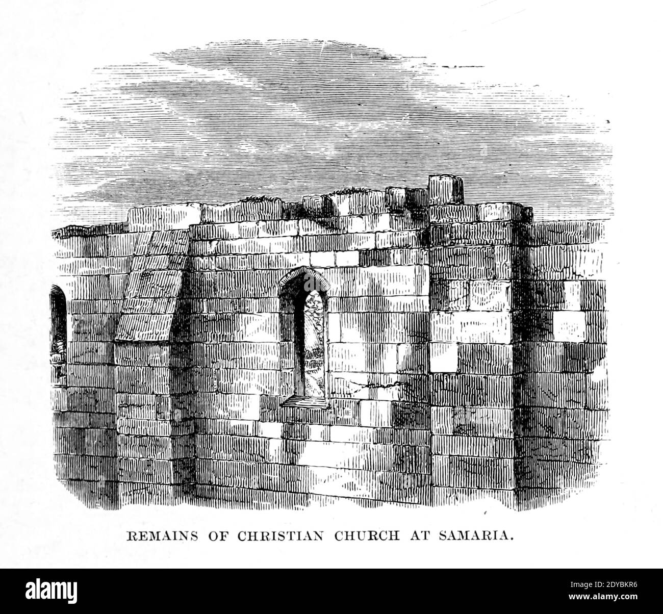 Restes de l'Église chrétienne à Samarie du livre 'Bible places' lieux bibliques, ou la topographie de la Terre Sainte; Un compte rendu succinct de tous les lieux, rivières et montagnes du pays d'Israël, mentionnés dans la Bible, dans la mesure où ils ont été identifiés, avec leurs noms modernes et leurs références historiques. Par Tristram, H. B. (Henry Baker), 1822-1906 publié à Londres en 1897 Banque D'Images