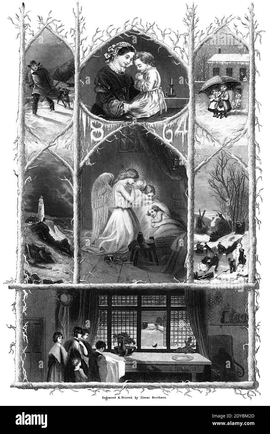 Scène de Noël de la Nativité de Godey's Lady's Book and Magazine, 1864 janvier, Philadelphie, Louis A. Godey, Sarah Josepha Hale, Banque D'Images Scène de Noël de la Nativité de Godey's Lady's Book and Magazine, 1864 janvier, Philadelphie, Louis A. Godey, Sarah Josepha Hale, Banque D'Images