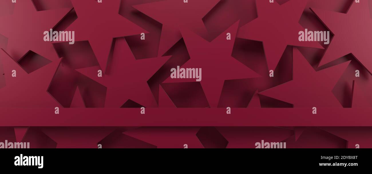 Arrière-plan des étoiles 3d géométriques rouges. rendu 3d. Banque D'Images