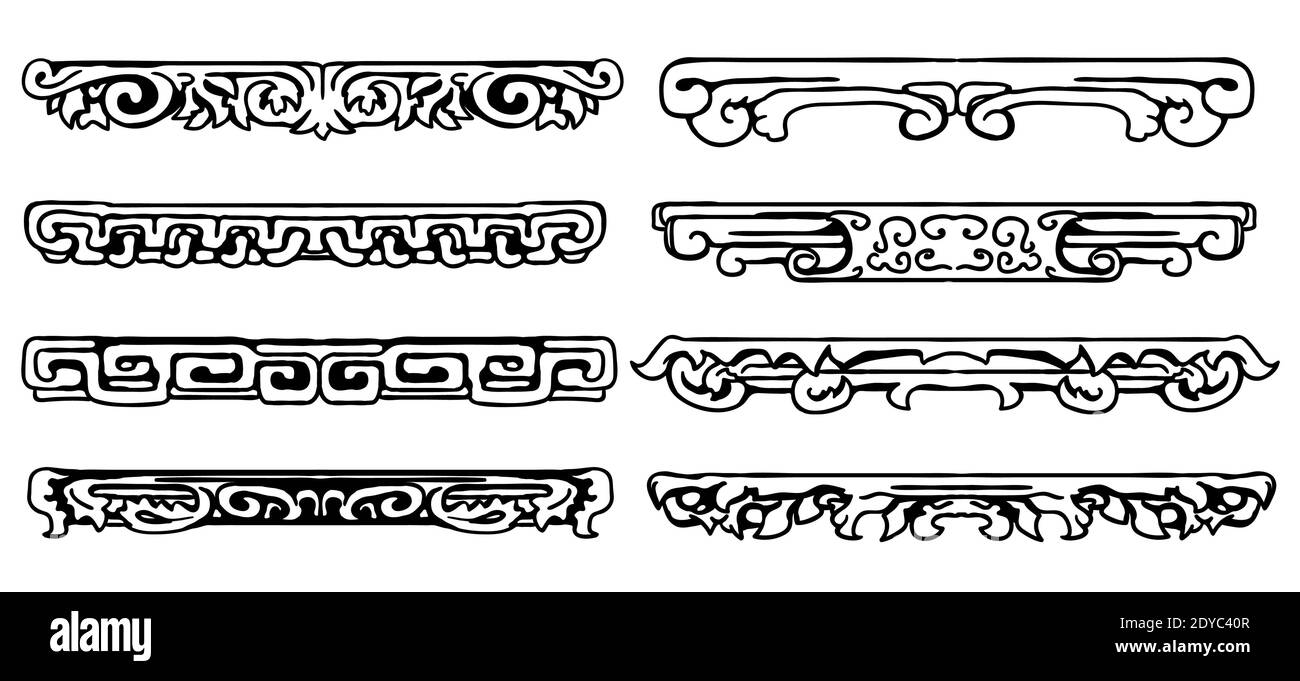 Ensemble d'éléments décoratifs à base d'encre noire, illustration vectorielle, horizontal, isolé Illustration de Vecteur