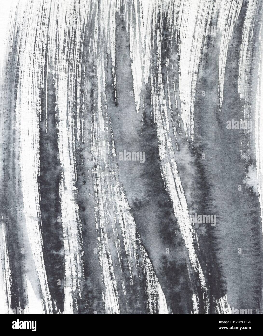 Aquarelle abstraite grunge fond gris, monochrome, texture peinte à la main, taches d'aquarelle. Banque D'Images