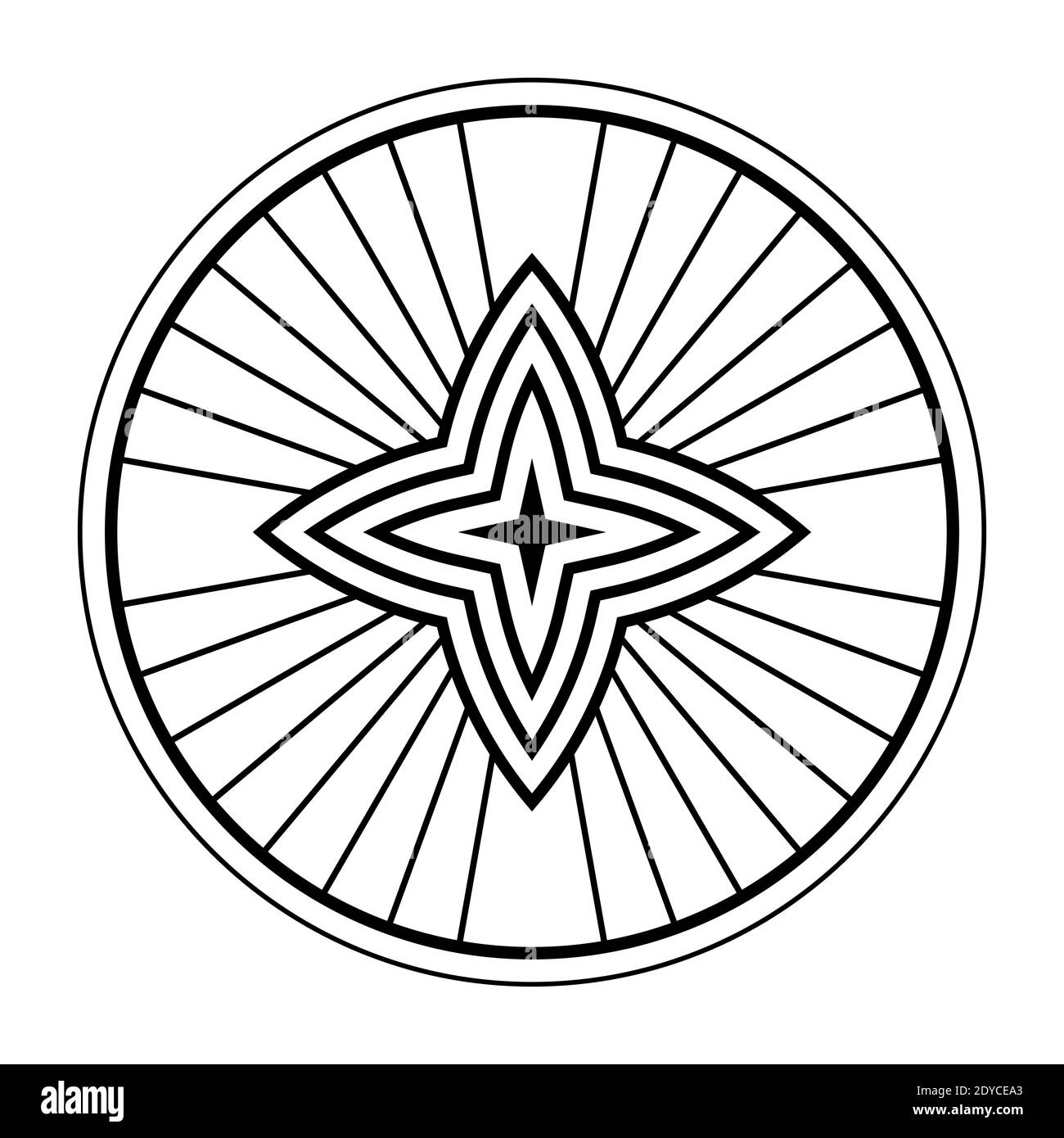 Symbole géométrique abstrait. Signe de géométrie sacrée avec des formes géométriques. Isolé sur fond blanc. Formes linéaires noires. Mandala mystique. Illustration de Vecteur