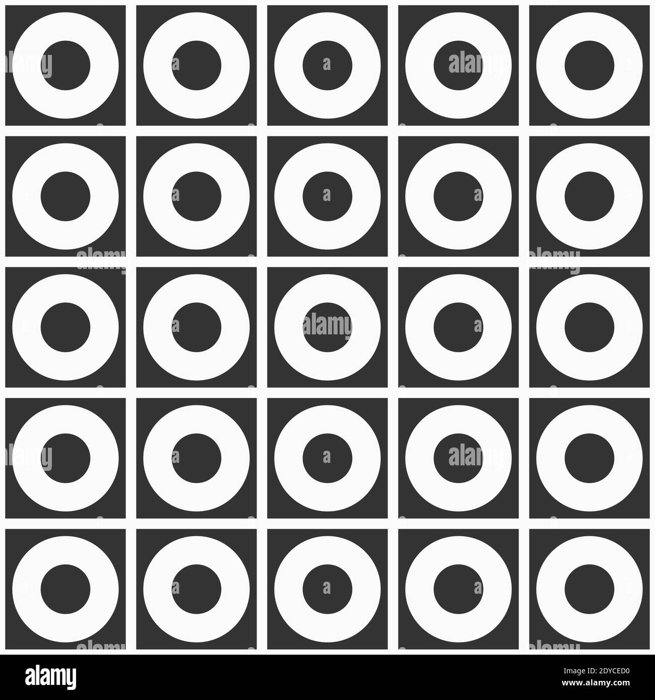 Motif géométrique abstrait sans couture. Carrés avec cercles à l'intérieur. Décoration géométrique répétée. Imprimé graphique simple. Arrière-plan monochrome vectoriel. Illustration de Vecteur