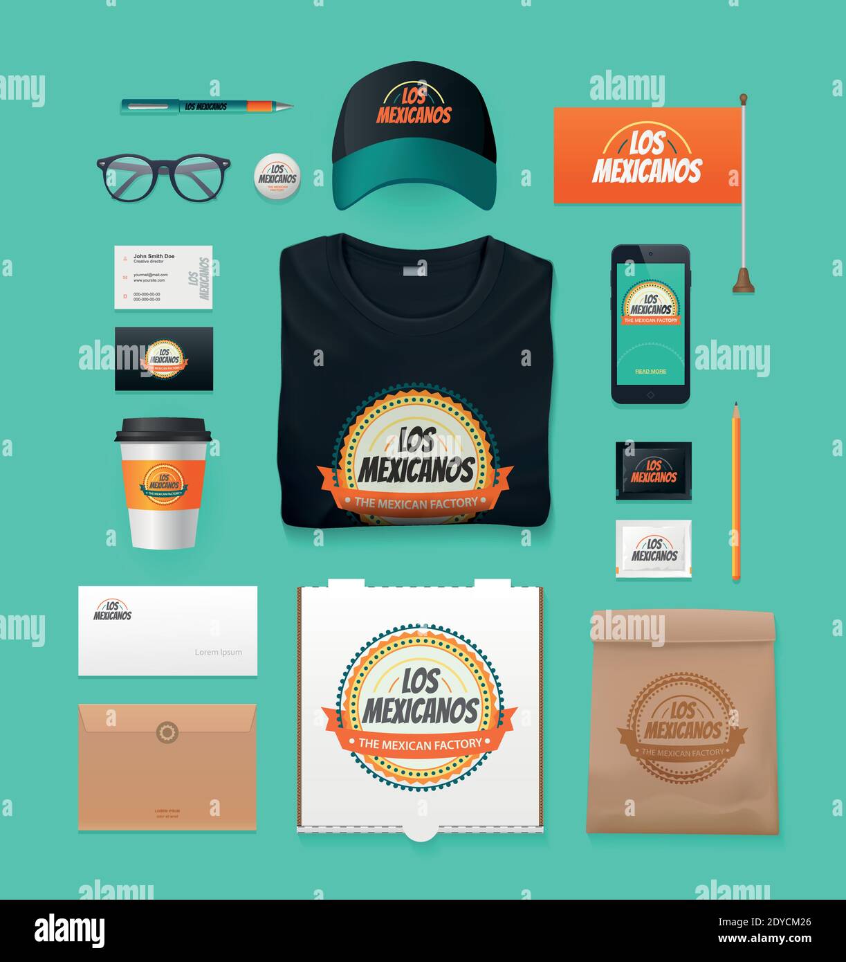 Ensemble de conception de modèle d'identité alimentaire vectoriel. Maquettes de marquage. Packages Mock-up Pack pour votre entreprise Illustration de Vecteur