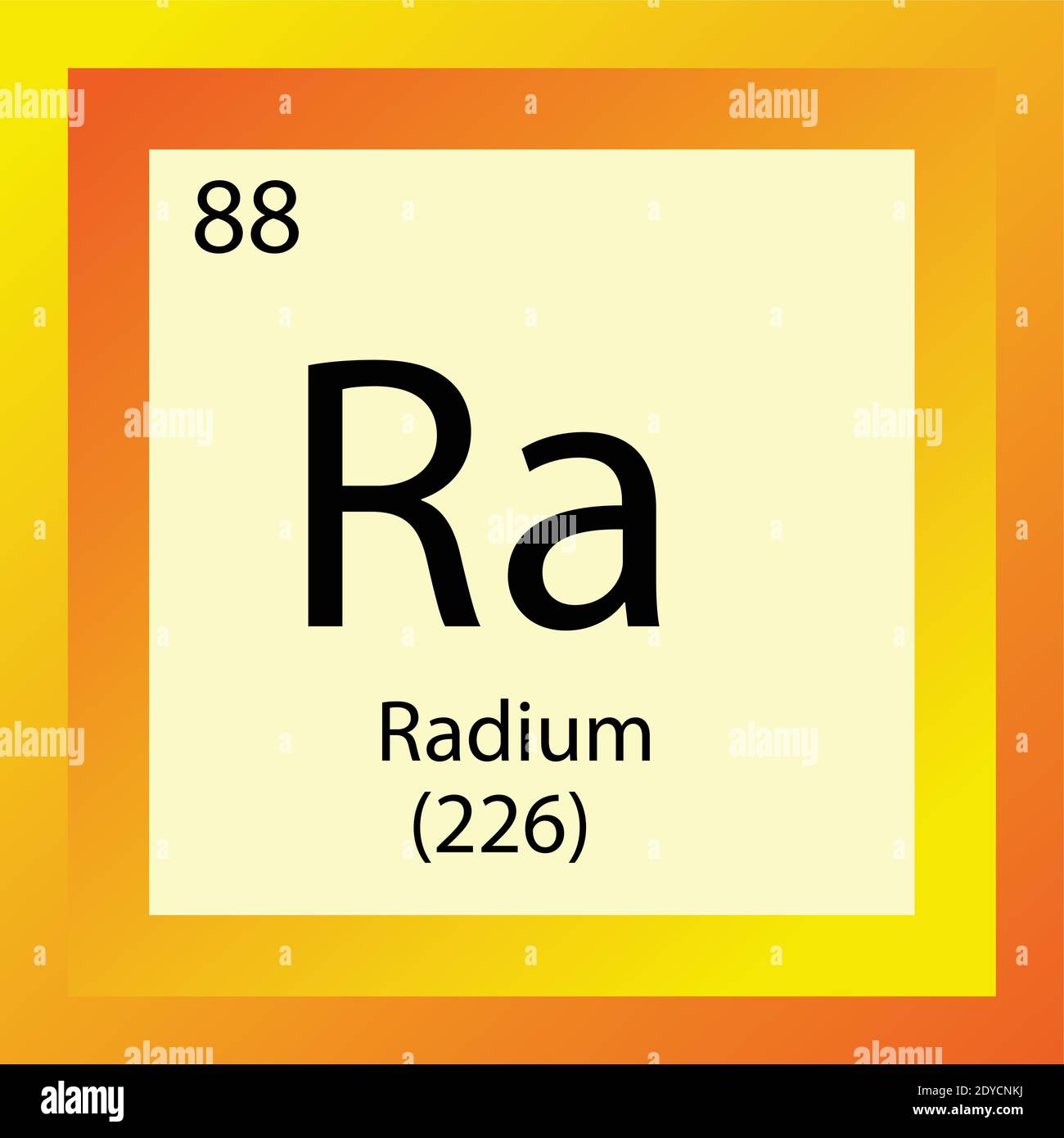 Tableau périodique des éléments chimiques du rayon RA. Illustration d'un vecteur à un élément, icône d'élément de métaux alcalins avec masse molaire et nombre atomique Illustration de Vecteur