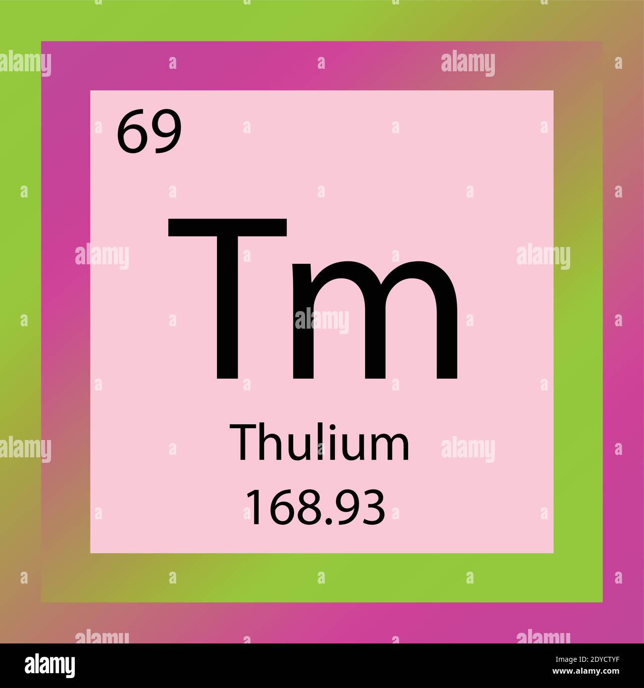 TM Tableau périodique des éléments chimiques du Thulium. Illustration d'un vecteur à élément unique, icône d'élément lanthanide avec masse molaire et nombre atomique. Illustration de Vecteur