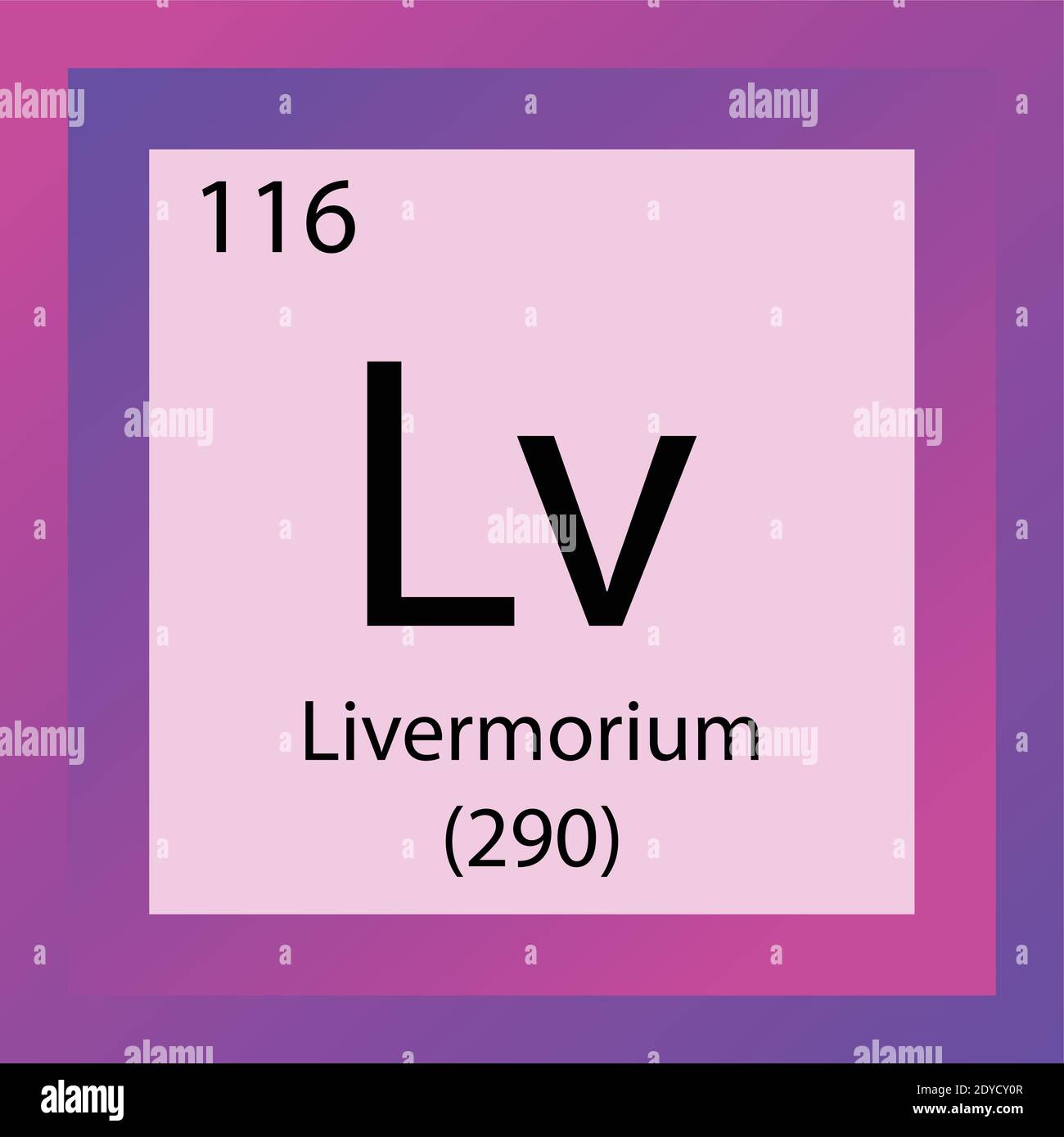 Tableau périodique des éléments chimiques LV Livermorium. Illustration d'un vecteur à élément unique, icône d'élément avec masse molaire et nombre atomique. Illustration de Vecteur