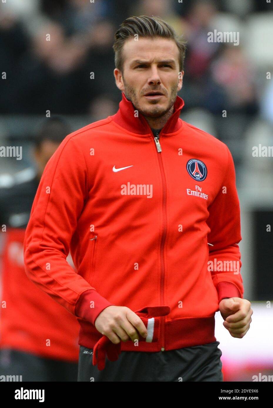 David Beckham du PSG lors du match de football de la première Ligue française, Reims contre Paris Saint-Germain au stade de Reims, France, le 2 mars 2013. Reims a gagné 1-0. Photo de Christian Liewig/ABACAPRESS.COM Banque D'Images