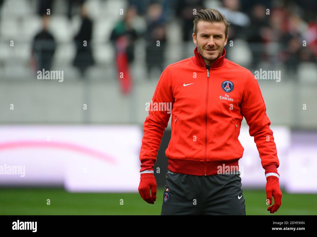 David Beckham du PSG lors du match de football de la première Ligue française, Reims contre Paris Saint-Germain au stade de Reims, France, le 2 mars 2013. Reims a gagné 1-0. Photo de Christian Liewig/ABACAPRESS.COM Banque D'Images