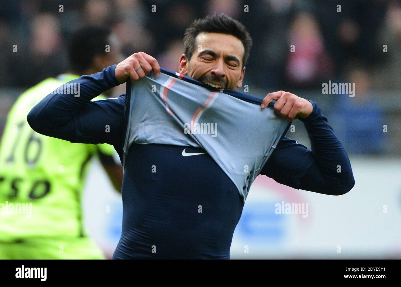 Ezequiel Lavezzi du PSG lors du match de football de la première Ligue française, Reims vs Paris Saint-Germain au stade de Reims, France, le 2 mars 2013. Reims a gagné 1-0. Photo de Christian Liewig/ABACAPRESS.COM Banque D'Images