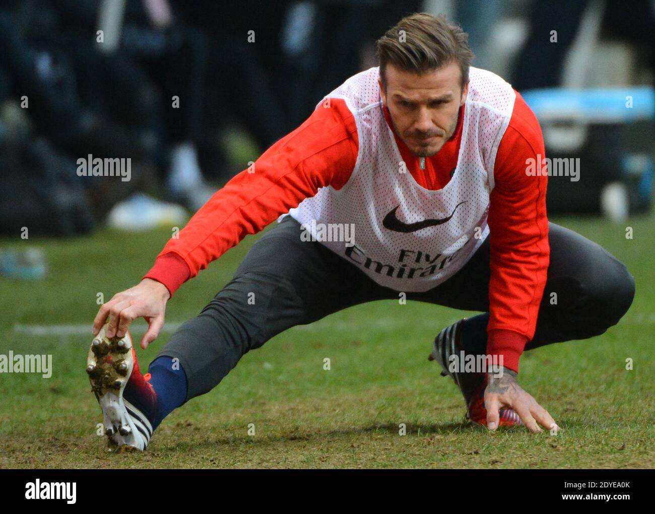 David Beckham du PSG lors du match de football de la première Ligue française, Reims contre Paris Saint-Germain au stade de Reims, France, le 2 mars 2013. Reims a gagné 1-0. Photo de Christian Liewig/ABACAPRESS.COM Banque D'Images