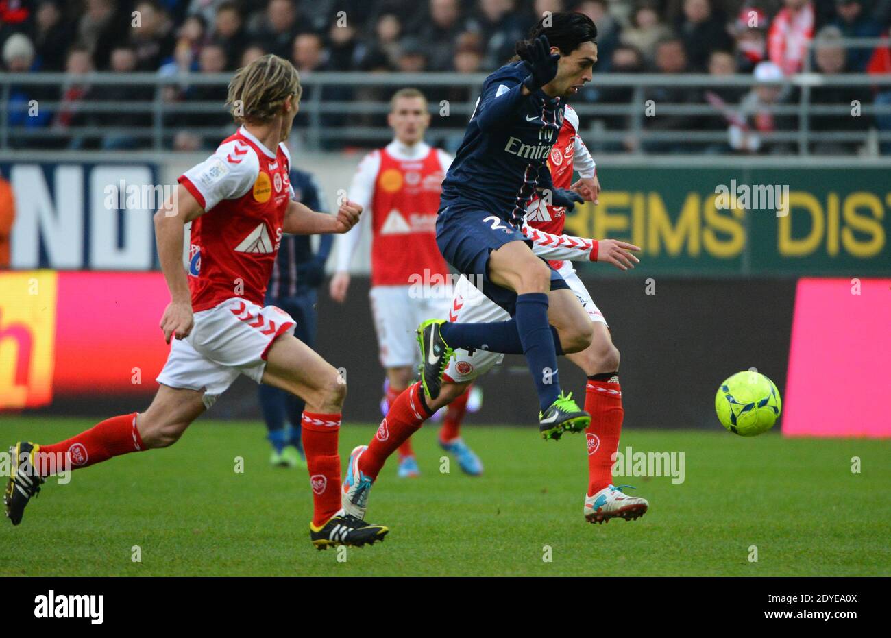 Javier Pastore du PSG lors du match de football de la première Ligue française, Reims contre Paris Saint-Germain au stade de Reims, France, le 2 mars 2013. Reims a gagné 1-0. Photo de Christian Liewig/ABACAPRESS.COM Banque D'Images